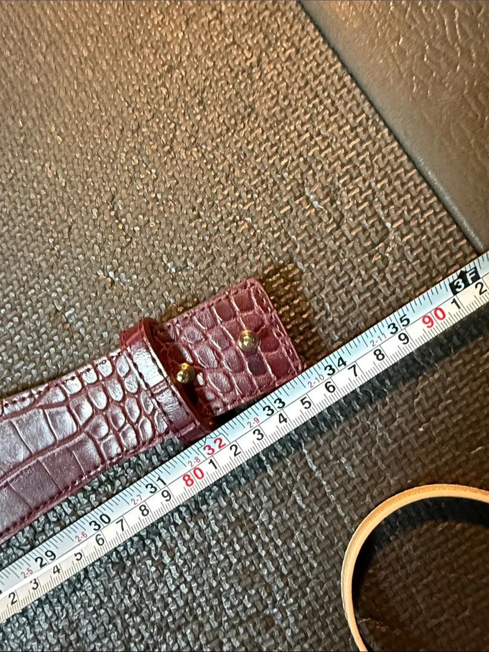 White House Black Market Burgundy Multi-Texture Wide Waist Belt with Gold Buckle